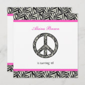Zebra Print Peace Sign Geburtstagsparty Einladung (Vorne/Hinten)