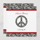 Zebra Print Peace Sign Geburtstagsparty Einladung (Vorne/Hinten)
