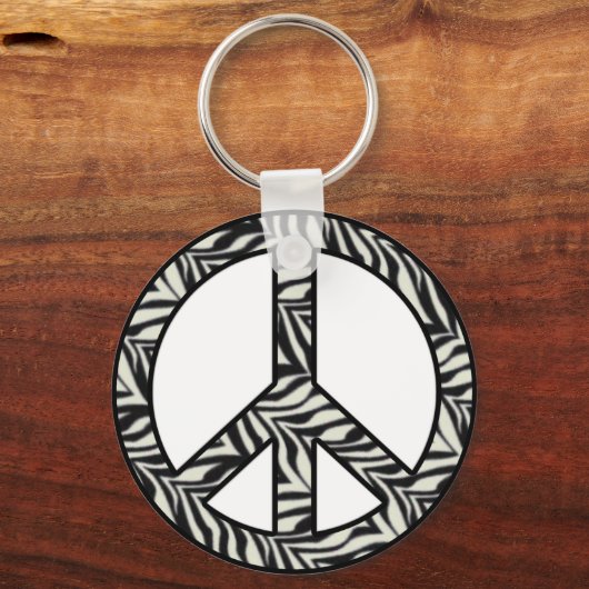 Zebra Print Peace Sign Schlüsselanhänger (Vorderseite)