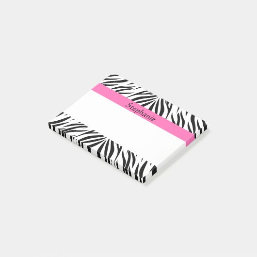 Zebra Print, personalisiert, weiß, Hot Pink Post-it Klebezettel (angewinkelt)