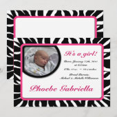 Zebra Print Pink Birth Ankündigungen (Vorne/Hinten)