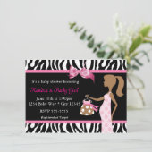 Zebra Print & Pink Bow Mod Mama Baby Girl Dusche Einladung (Stehend Vorderseite)