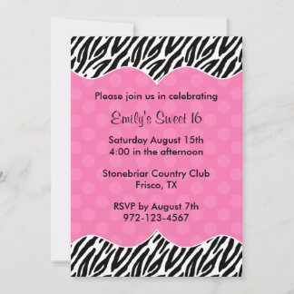 Zebra Print Pink Dot Einladungen Ankündigungen