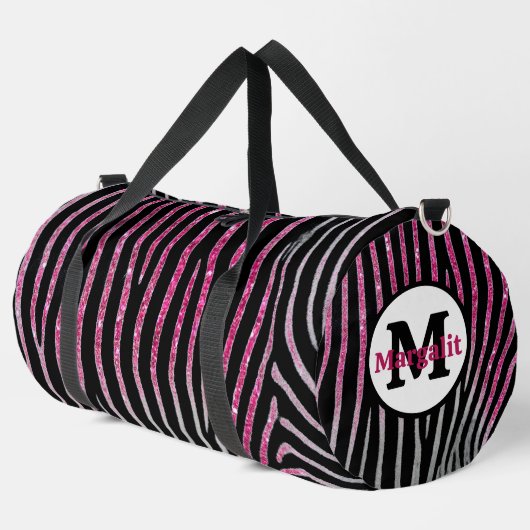 Zebra Print Pink Glitzern Monogram Large Duffle Bag (Linke Ecke)