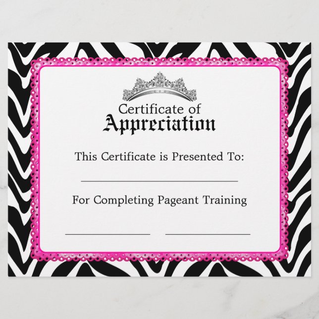 Zebra Print, Pink Lace and Crown Certificate V3 (Vorderseite)