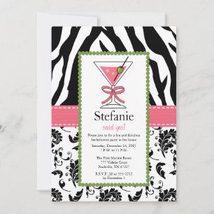 Zebra Print Pink Martini Bachelorette Einladungen