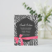 Zebra Print Pink Ribbon & Diamond Mode Sechzehn Einladung (Stehend Vorderseite)
