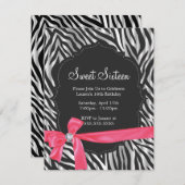 Zebra Print Pink Ribbon & Diamond Mode Sechzehn Einladung (Vorne/Hinten)
