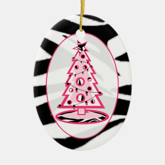 Zebra Print & Pink Weihnachtsbaum Ornament (Vorne)