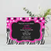 Zebra Print Polka dots BIrthday Einladungen (Stehend Vorderseite)
