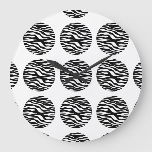 Zebra Print Polka Dots Wall Clock Große Wanduhr (Vorderseite)