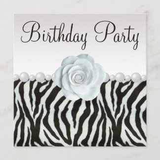 Zebra Print & Printing Perlen & Rose Geburtstagspa Einladung