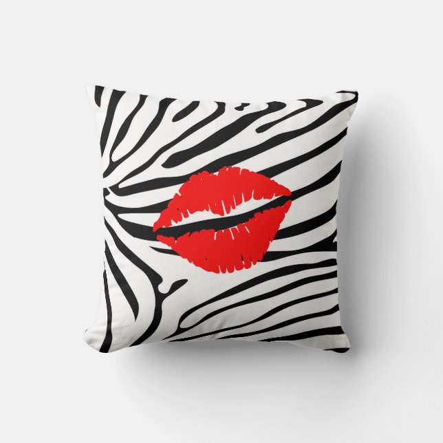Zebra Print Red Lipstick Girl Kissen (Vorderseite)