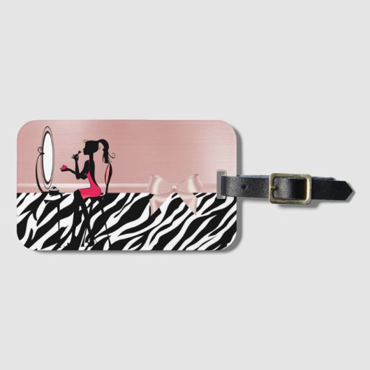 Zebra Print, Ribbon Bow, Frauen Silhouette Gepäckanhänger (Vorderseite (Horizontal))