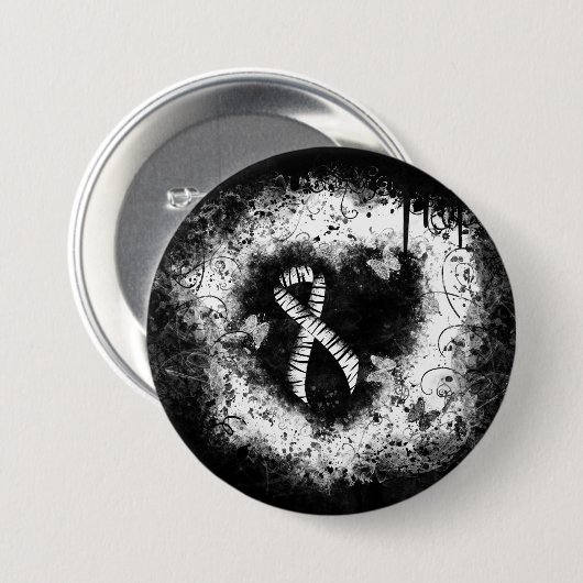 Zebra Print Ribbon Grunge Herz Button (Vorne & Hinten)