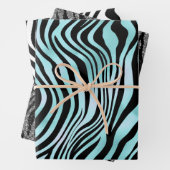 Zebra Print Schwarz und Aquamarin Türkis und Weiß Geschenkpapier Set (Beispiel)
