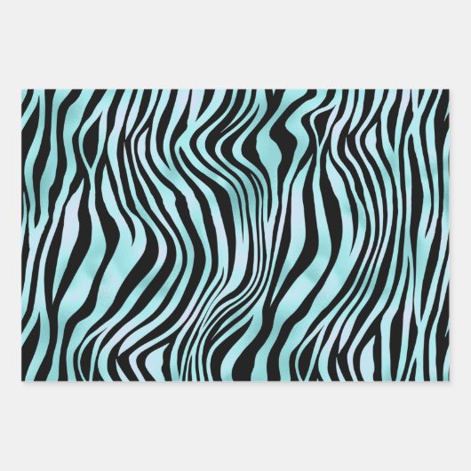 Zebra Print Schwarz und Aquamarin Türkis und Weiß Geschenkpapier Set (Vorderseite)