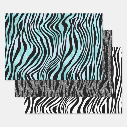 Zebra Print Schwarz und Aquamarin Türkis und Weiß Geschenkpapier Set (Set)