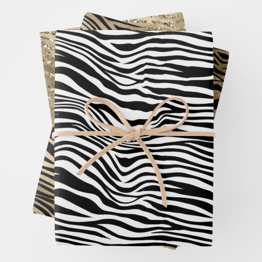 Zebra Print - Schwarz-Weiß-Glitzer Geschenkpapier Set (Beispiel)