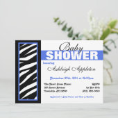 Zebra Print Side Blue Baby Dusche Einladungen (Stehend Vorderseite)