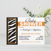 Zebra Print Side Orange Baby Shower Einladungen (Stehend Vorderseite)