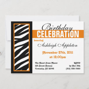 Zebra Print Side Orange Geburtstagsparty Einladung