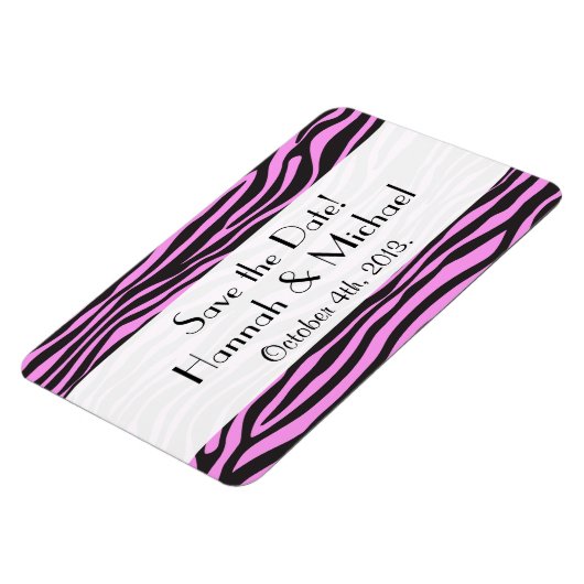 Zebra Print, Streifen, rosa Zebra, Save the Date Magnet (Linke Seite)