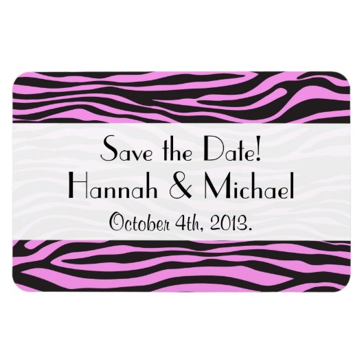 Zebra Print, Streifen, rosa Zebra, Save the Date Magnet (Horizontal)