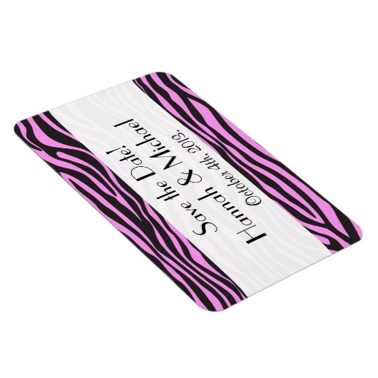 Zebra Print, Streifen, rosa Zebra, Save the Date Magnet (Rechte Seite)