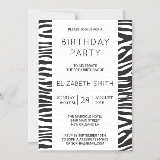 Zebra Print, Streifen, Schwarz und Weiß, Geburtsta Magneteinladung (Vorderseite)