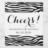 Zebra Print, Streifen, Schwarz und Weiß, Geburtsta Weinetikett (Einzelnes Label)