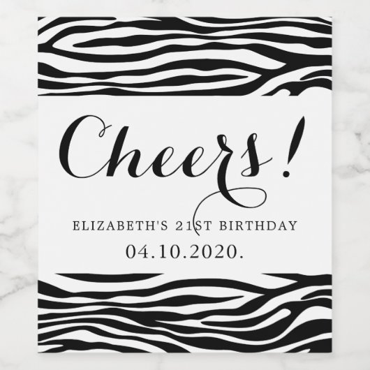Zebra Print, Streifen, Schwarz und Weiß, Geburtsta Weinetikett (Einzelnes Label)