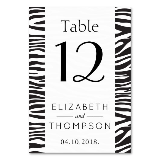 Zebra Print, Streifen, schwarz und weiß, Hochzeit Tischnummer (Vorderseite)