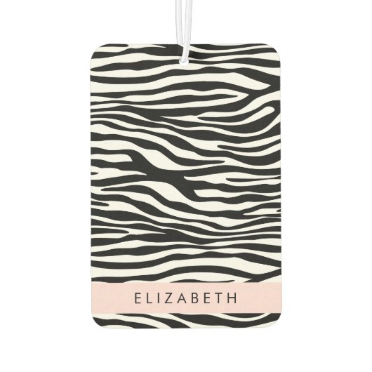 Zebra Print, Streifen, Schwarz und Weiß, Ihr Name Autolufterfrischer (Rückseite)