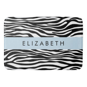Zebra Print, Streifen, Schwarz und Weiß, Ihr Name Badematte