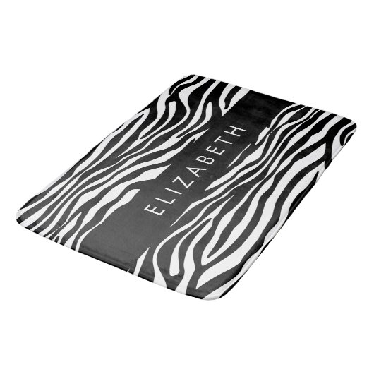 Zebra Print, Streifen, Schwarz und Weiß, Ihr Name Badematte (Schrägansicht)