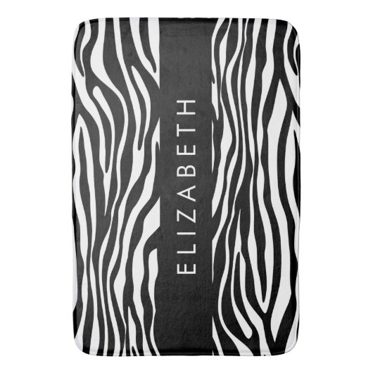 Zebra Print, Streifen, Schwarz und Weiß, Ihr Name Badematte (Vorderseite Vertikal)