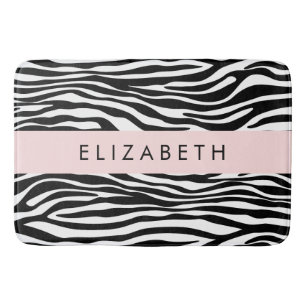 Zebra Print, Streifen, Schwarz und Weiß, Ihr Name Badematte