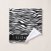 Zebra Print, Streifen, Schwarz und Weiß, Ihr Name Badhandtuch Set (Waschlappen)