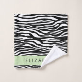 Zebra Print, Streifen, Schwarz und Weiß, Ihr Name Badhandtuch Set (Waschlappen)