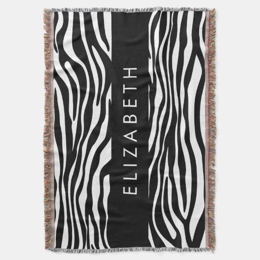 Zebra Print, Streifen, Schwarz und Weiß, Ihr Name Decke (Vorderseite Vertikal)