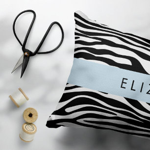 Zebra Print, Streifen, Schwarz und Weiß, Ihr Name Dekokissen