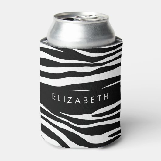 Zebra Print, Streifen, Schwarz und Weiß, Ihr Name Dosenkühler (Kanne Vorderseite)