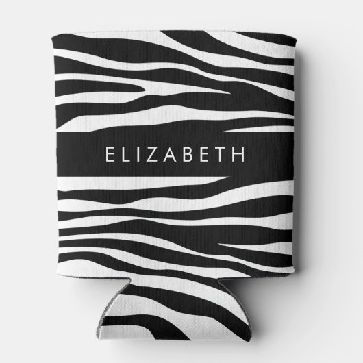 Zebra Print, Streifen, Schwarz und Weiß, Ihr Name Dosenkühler (Rückseite)