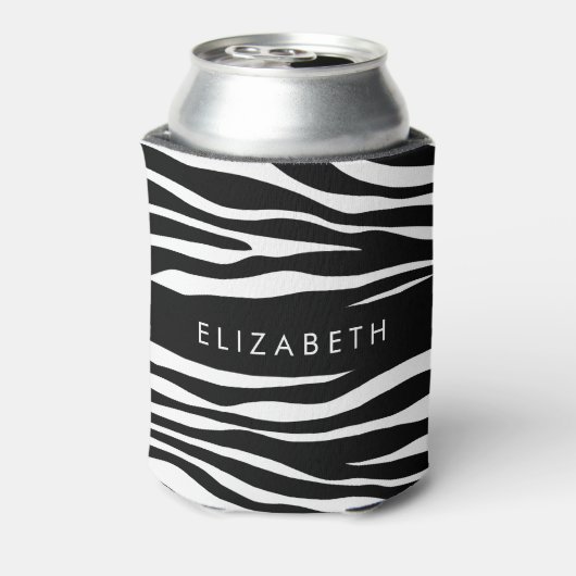 Zebra Print, Streifen, Schwarz und Weiß, Ihr Name Dosenkühler (Kanne Rückseite)