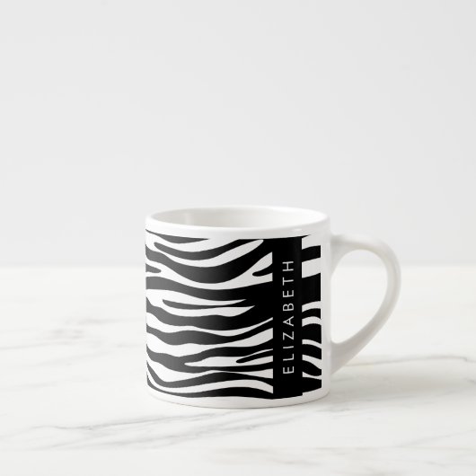 Zebra Print, Streifen, Schwarz und Weiß, Ihr Name Espressotasse (Rechts)
