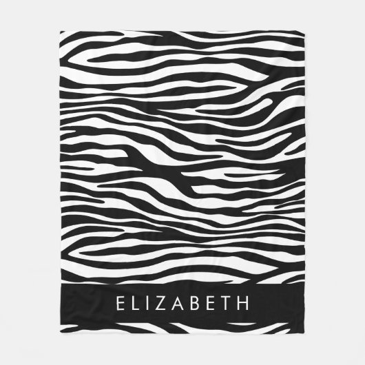 Zebra Print, Streifen, Schwarz und Weiß, Ihr Name Fleecedecke (Vorderseite)