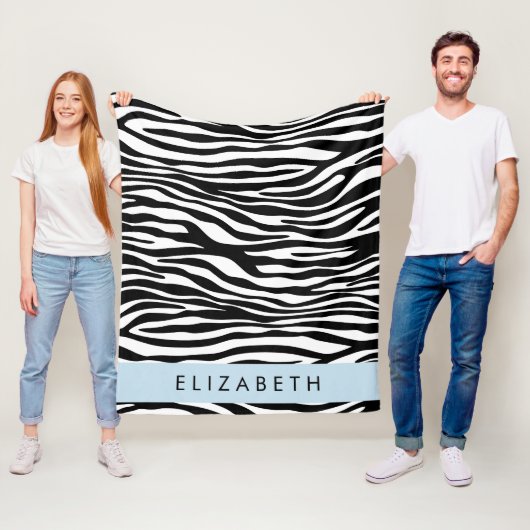 Zebra Print, Streifen, Schwarz und Weiß, Ihr Name Fleecedecke (Beispiel)