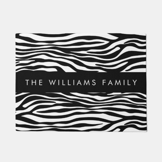 Zebra Print, Streifen, Schwarz und Weiß, Ihr Name Fußmatte (Vorderseite)