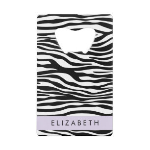 Zebra Print, Streifen, Schwarz und Weiß, Ihr Name Geldbeutel Flaschenöffner